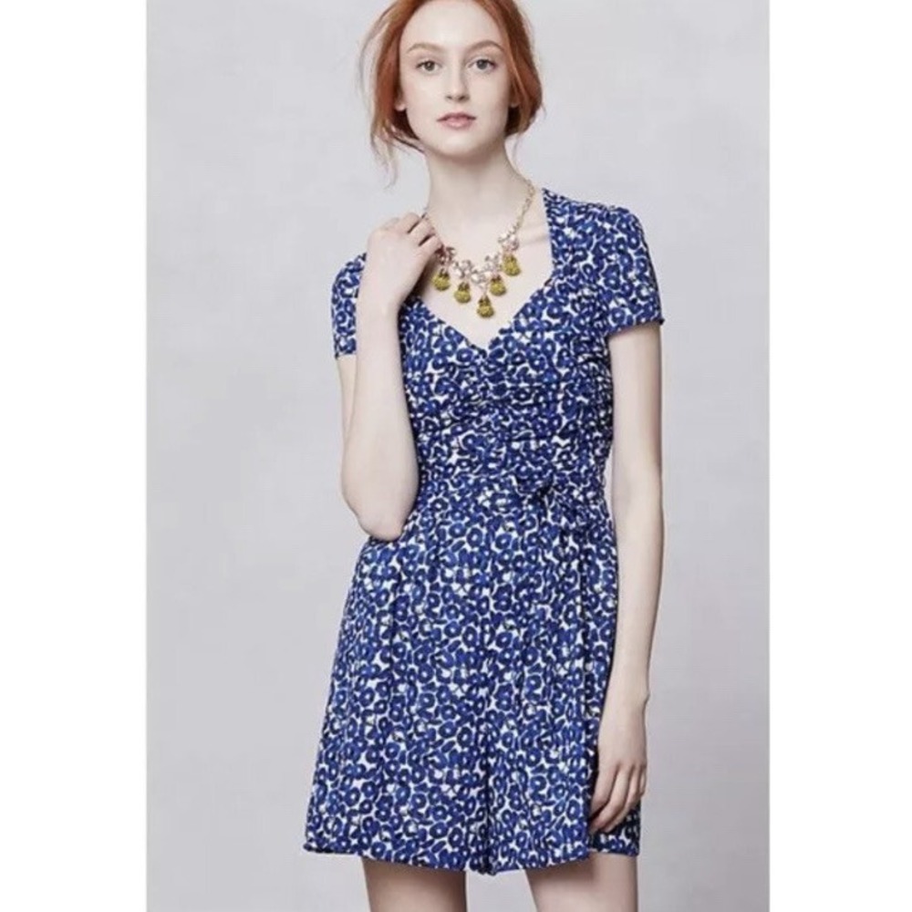 Anthropologie Leifnotes Petals Romper Blue White Floral Sweetheart 4